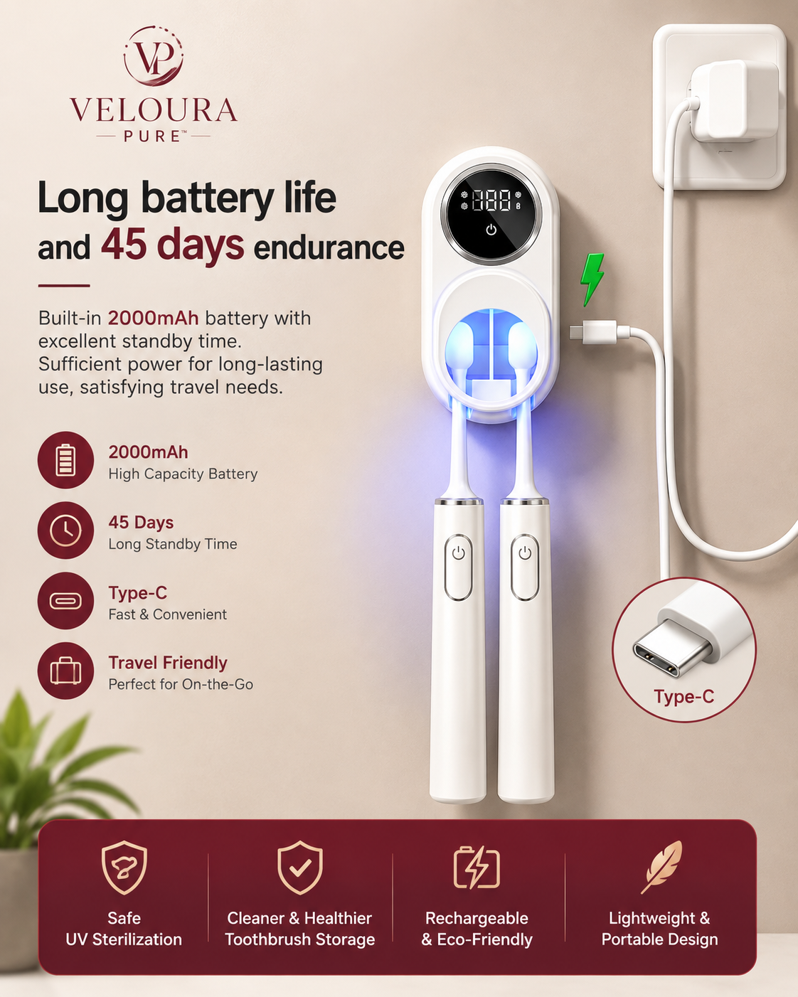 “Veloura Pure™ Smart UV Toothbrush Sanitizer”.