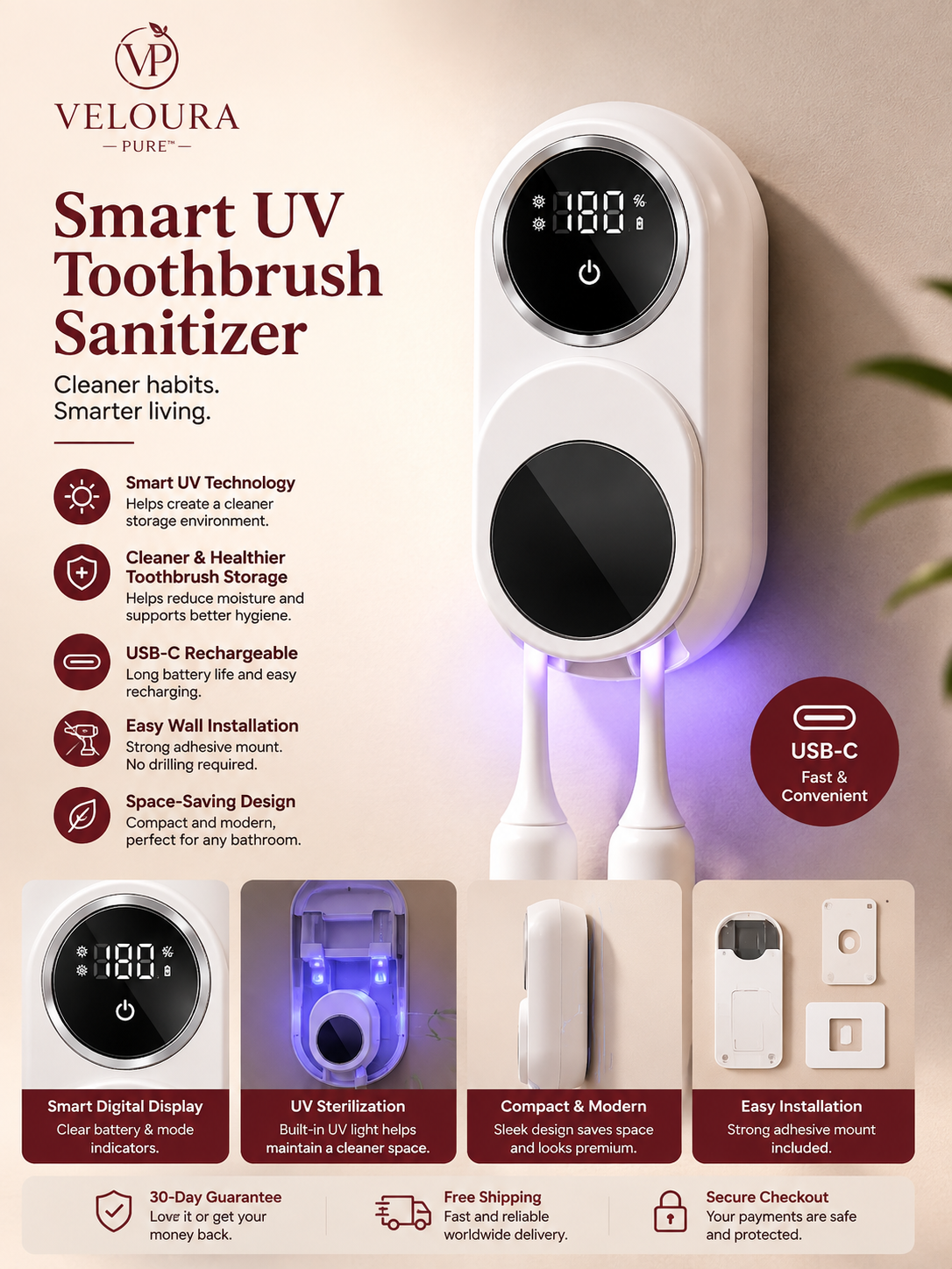 “Veloura Pure™ Smart UV Toothbrush Sanitizer”.