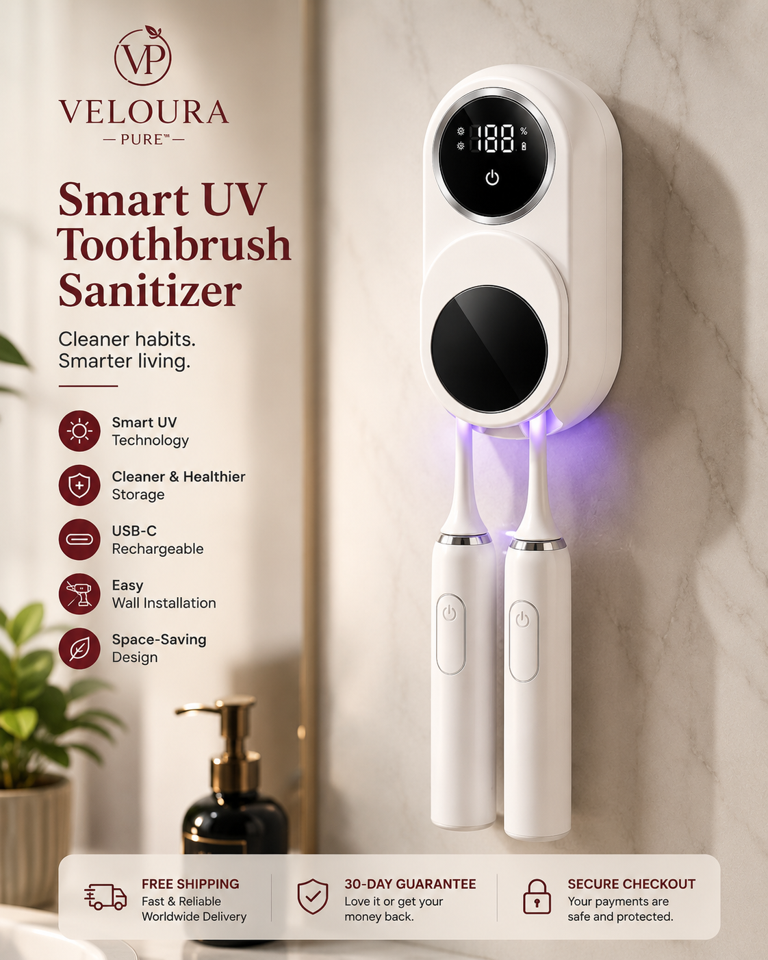 “Veloura Pure™ Smart UV Toothbrush Sanitizer”.