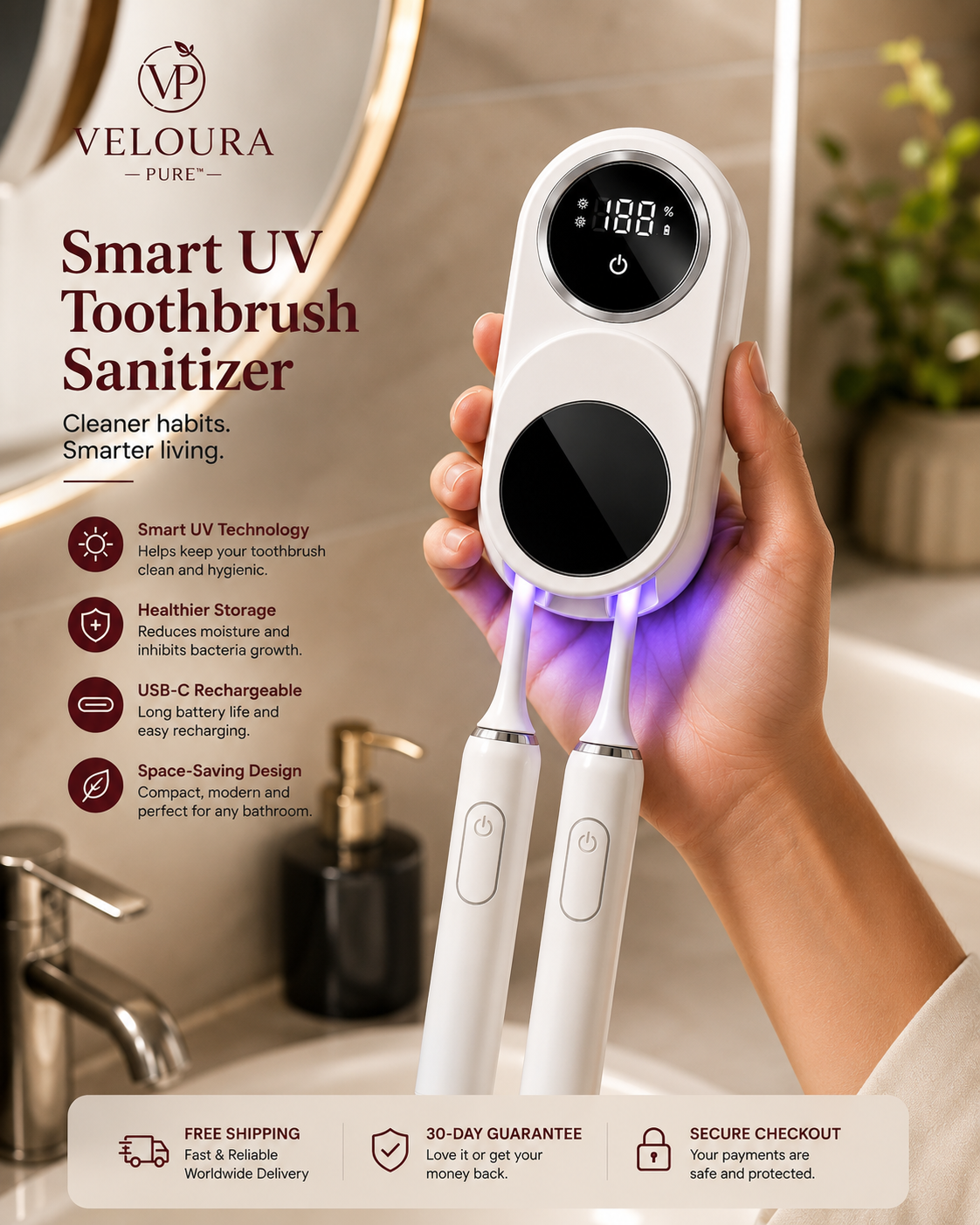 “Veloura Pure™ Smart UV Toothbrush Sanitizer”.